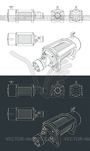 Hydraulic winch drawings - vector image