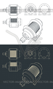 Large hydraulic winch drawings - vector clipart