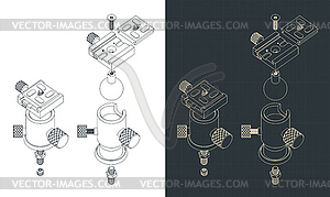 Tripod ball head structure drawings - vector clip art