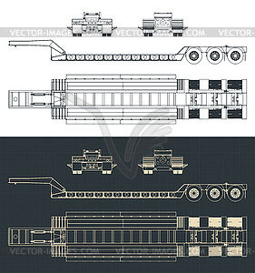 Lowboy trailer blueprints - vector clipart