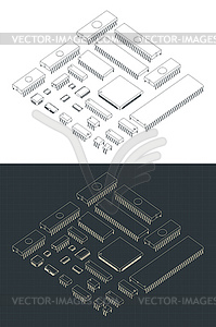 Microcircuits isometric blueprints - vector clipart