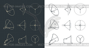 Parabolic antennas blueprints - vector clip art