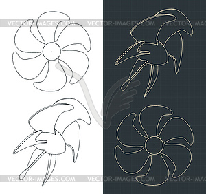 Propeller screw blueprints - vector image