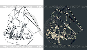 Sailing ship of 16th-18th centuries - vector image