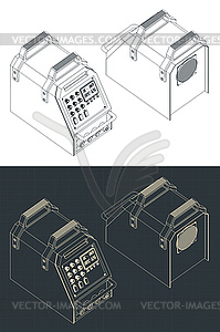 Welding machine isometric blueprint - vector clipart