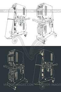 Welding machines on welding cart drawings - vector clipart