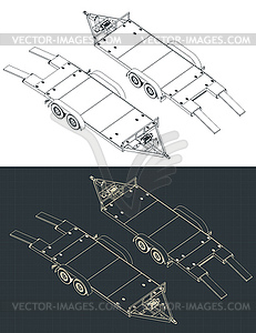 Car trailer isometric blueprints - vector image