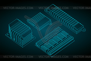 Heatsinks set blueprints - vector image