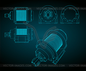 Large hydraulic winch drawings - vector image