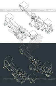 Mechanical suspension isometric blueprints - vector clip art