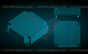 Server CPU cooler blueprints - vector image