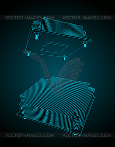 Server CPU cooler drawings - vector clipart