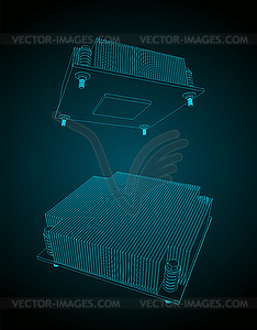 Чертежи процессорного кулера сервера - векторный графический клипарт
