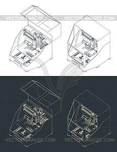 CNC milling isometric blueprints - vector clipart