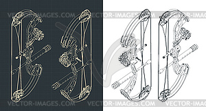 Составные изометрические чертежи охотничьего лука - векторный клипарт EPS
