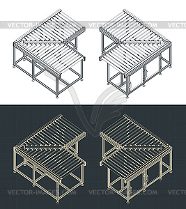 Corner section of roller conveyor isometric - vector image