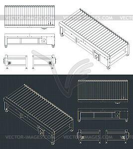 Roller conveyor blueprints - color vector clipart