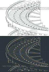 Vertical spiral conveyor drawings - royalty-free vector image