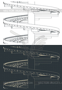 Изометрические чертежи вертикального спирального конвейера - стоковое векторное изображение