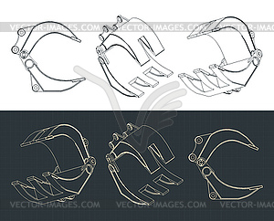 Tractor grab loader blueprints - vector image