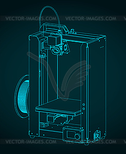 Чертежи 3D-принтера - изображение векторного клипарта