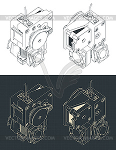 Изометрические чертежи экструдера 3d-принтера - изображение в формате EPS