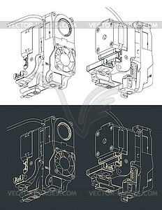 3d printer extruder isometric drawings - vector clip art