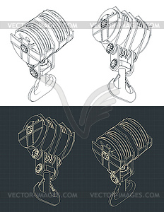 Ramshorn hook isometric blueprints - vector clipart