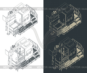 Изометрические чертежи пескоструйной машины - векторное изображение