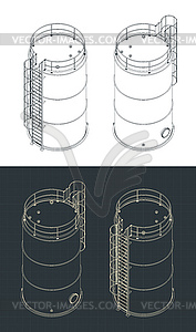 Storage tank isometric drawings - color vector clipart