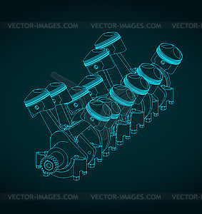 Engine pistons on crankshaft - vector clipart