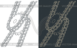 Gears and chain drive blueprints - vector image