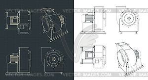 Centrifuge air blower blueprints - white & black vector clipart