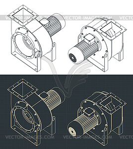 Изометрические чертежи воздуходувки центрифуги - векторизованный клипарт