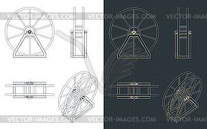 Чертежи высоковольтного кабельного барабана - векторное изображение