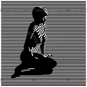 Sexy girl sitting by window blinds shadow - vector clip art