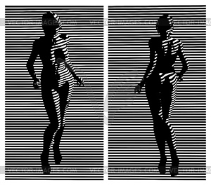 Sexy woman by window blinds shadow - vector image