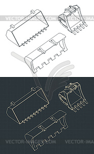 Buckets isometric blueprints - vector image