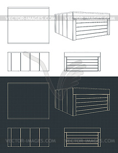 Garage isometric blueprints - stock vector clipart