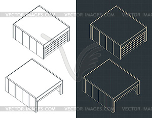 Garage isometric drawings - vector clip art