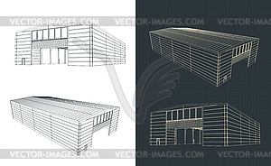 Industrial hall building drawings - vector clip art