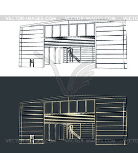 Фасад здания промышленного зала - векторный клипарт
