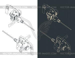 Hammer drill isometric blueprints - vector clipart