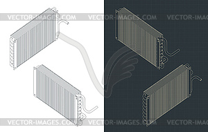 Heat exchanger isometric blueprints - vector image