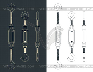 Turnbuckle blueprints - color vector clipart