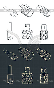 Изометрические чертежи кольцевых фрез - векторный клипарт