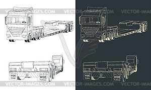 Truck with low bed trailer - vector clip art