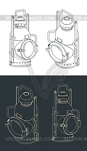 Retro railway signal lamp blueprints - vector image