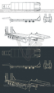 Low bed trailer blueprints - vector EPS clipart