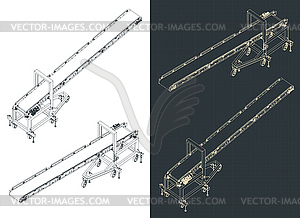 Наклонный загрузочный конвейер изометрические чертежи - векторное изображение